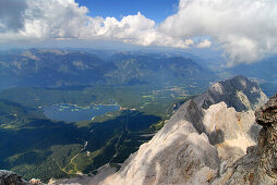 View from mount Zugspitze to Lake Eib, Bavaria, Germany