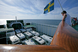 Wohnmobile, Wohnwagen auf eine Fähre, Fähre von Oskarshamn nach Visby, Gotland, Schweden