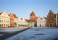 Blick über Marktplatz von Greifswald, Mecklenburg-Vorpommern, Deutschland