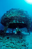 Scuba diver and Jacque Cousteaus Precontinent 8, Sudan, Africa, Red Sea, Shaab Rhumi