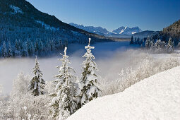 Winter scenery in the Bavarian Alps, Upper Bavaria, Germany