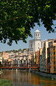 Girona Cathedral and the river Onyar, Girona, Catalonia, Spain