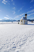 Chapel in winter near Hundham, Fischbachau, Upper Bavaria, Germany
