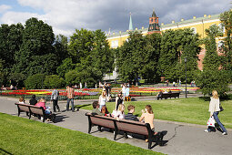 People in Alexander garden, Moscow, Russia
