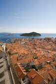 City wall and old town buidings and rooftops seen from Minceta Tower, Dubrovnik, Dubrovnik-Neretva, Croatia