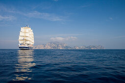 Royal Clipper under full sail, Sailing Cruiseship Royal Clipper (Star Clippers Cruises), Mediterranean Sea, Capri, Campania, Italy