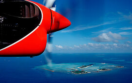 Luftaufnahme der Malediven, Malediven, Indischer Ozean, Sued-Male Atoll, Dhigufinolhu, Veligandu, Bodu Huraa