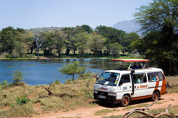 Safari bus on the way in Taita Hills Game Reserve, Coast, Kenya
