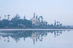 Hala Sultan Tekke mosque at Larnaka Salt Lake, Larnaka, South Cyprus, Cyprus