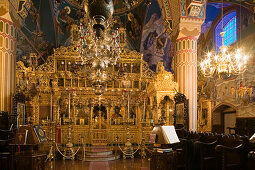 Golden Iconostasis in Kykkos monastery, church, Troodos mountains, South Cyprus, Cyprus