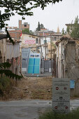 UN border on Ledra Street, UN controlled area, Buffer Zone, Green Line, divided city, Lefkosia, Nikosia, South Cyprus, Cyprus