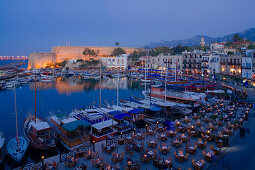 Kyrenia harbour and Kyrenia castle in the evening light, Kyrenia, Girne, North Cyprus, Cyprus