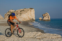 Thomas Wegmueller, Mountainbiking near Petra tou Romiou, Rock of Aphrodite, Aphrodite's birthplace, near Limassol, South Cyprus, Cyprus