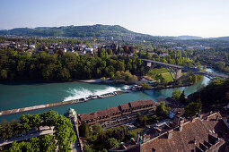 The river Aare with Kirchenfeld Bridge, Old City of Berne, Berne, Switzerland