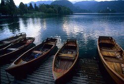Lake Bled with the famous gondolas, Slovenia