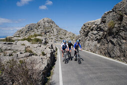 Cyclists on Sa Calobra Mountain Road, Near Cala de Sa Calobra, Mallorca, Balearic Islands, Spain