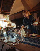 Waitress in old style restaurant Fischerstübchen, part of Hotel Zur Bleiche Resort & Spa, village of Burg, Upper Spreewald, Spreewald, Brandenburg, Germany