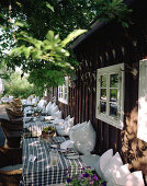 Terrace of old-style restaurant Fischerstübchen, part of Hotel Zur Bleiche Resort & Spa, village of Burg, Upper Spreewald, Spreewald, Brandenburg, Germany