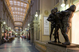 Sculptures and people at the Mädlerpassage, Leipzig, Saxony, Germany, Europe