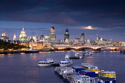 View from Waterloo Bridge towards the Skyline of London, London, England, Europe