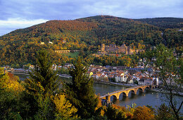 View to Heidelberg with Old Bridge and Heidelberg Castle, Heidelberg, Baden-Wurttemberg, Germany
