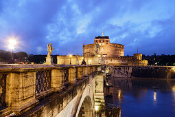 Castel Sant'Angelo and Ponte Sant'Angelo in the evening, Rome, Italy