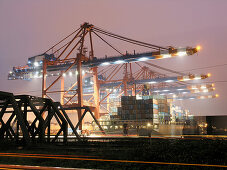 Container cranes at container terminal, Hamburg, Germany