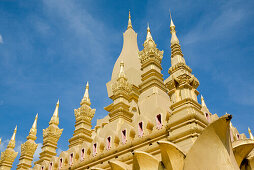 Detail of the buddhistic stupa Pha That Luang, national symbol and religious monument in Vientiane, capital of Laos