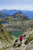 Woman mountain hiking, Texel range, Oetztal range, South Tyrol, Italy