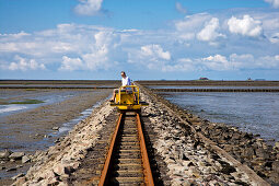 Trolley Causeway to  Hallig Nordstrandischmoor, North Frisian Islands, Schleswig-Holstein, Germany