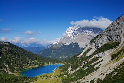 Lake Seebensee with Zugspitze range, Mieminger Gebirge range, Tyrol, Austria