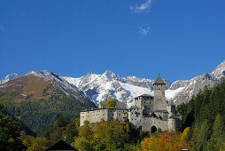 Castle Taufers with Schwarzenstein in Zillertaler Alpen range, Sand in Taufers, valley Ahrntal, South Tyrol, Italy