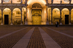 Cathedral of Cremona and town square at night, Piazza Duomo, Cremona, Lombardy, Italy