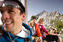 Group of hikers resting, Wetterstein range, Bavaria, Germany