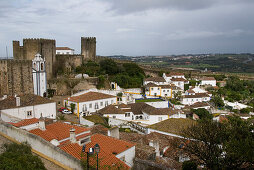 Old town of Obidos with castle and fortification walls, Obidos, Leiria, Estremadura, Portugal