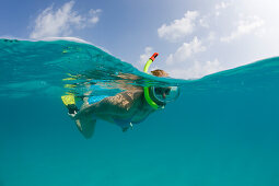 Snorkeling in turquoise Lagoon, Marshall Islands, Bikini Atoll, Micronesia, Pacific Ocean