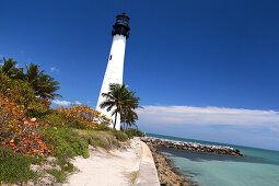 Cape Florida Lighthouse under blue sky, Bill Baggs State Park, Key Biscayne, Miami, Florida, USA