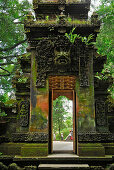 View at mossy gate of Tirtha Empul temple, Central Bali, Indonesia, Asia