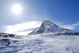 Snow-covered summit of Zischgeles, Sellrain, Stubai range, Tyrol, Austria