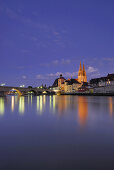 View to Old town with Regensburg cathedral at night, Regensburg, Upper Palatinate, Bavaria, Germany