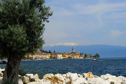 View over lake Garda to old town, Salo, Lombardy, Italy
