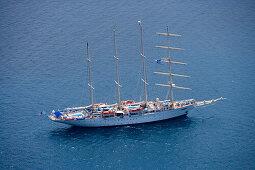 Sailing ship Star Clipper anchoring, Santorini, Greece, Europe