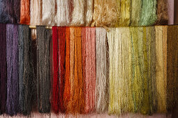 Coloured silk, in a workshop, silk weaver, Las Hiladeras El Paso, El Paso, La Palma, Canary Islands, Spain, Europe