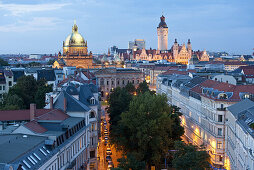 View to Federal Administrative Court and New City Hall in the evening, Leipzig, Saxony, Germany