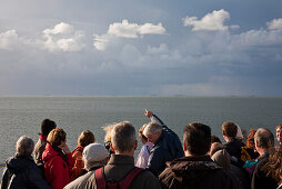 Tourist group on ferry, Foehr, Schleswig-Holstein, Germany