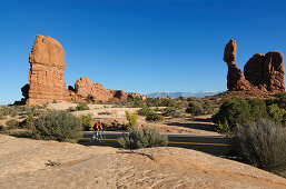 Racing cyclist, Arches National Park, Moab, Utah, USA