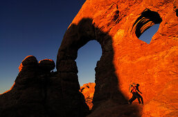 Hiker, Turret Arch, South Window, Arches National Park, Moab, Utah, USA