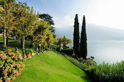 Garden with cypresses, Villa del Balbianello, Lenno, Lake Como, Lombardy, Italy