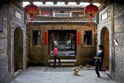 View at the courtyard of a roundhouse of the Hakka, Hongkeng, Longyan, Fujian, China, Asia