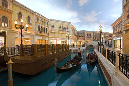 Canal with gondola at Venetian Casino Resort, Macao, Taipa, China, Asia